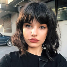Burgundy wavy short bob human hair wig with dark roots