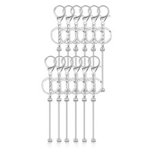 Shiny Metal Beadable Keychain Bars Silver 12 pcs