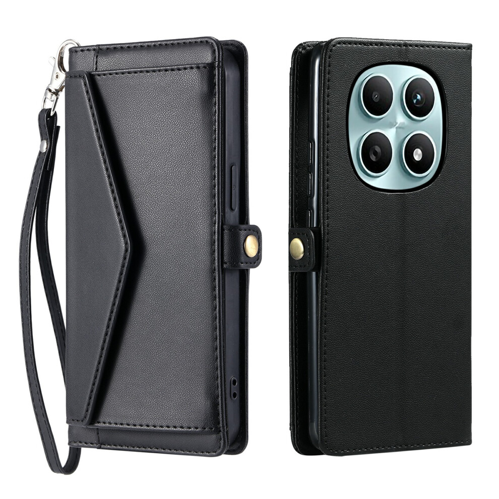 (Black) For Xiaomi Poco M8 5G / Redmi Note 15 5G (Global) Leather Case With Wrist Strap Wallet Stand Phone Cover Black 6914299359234