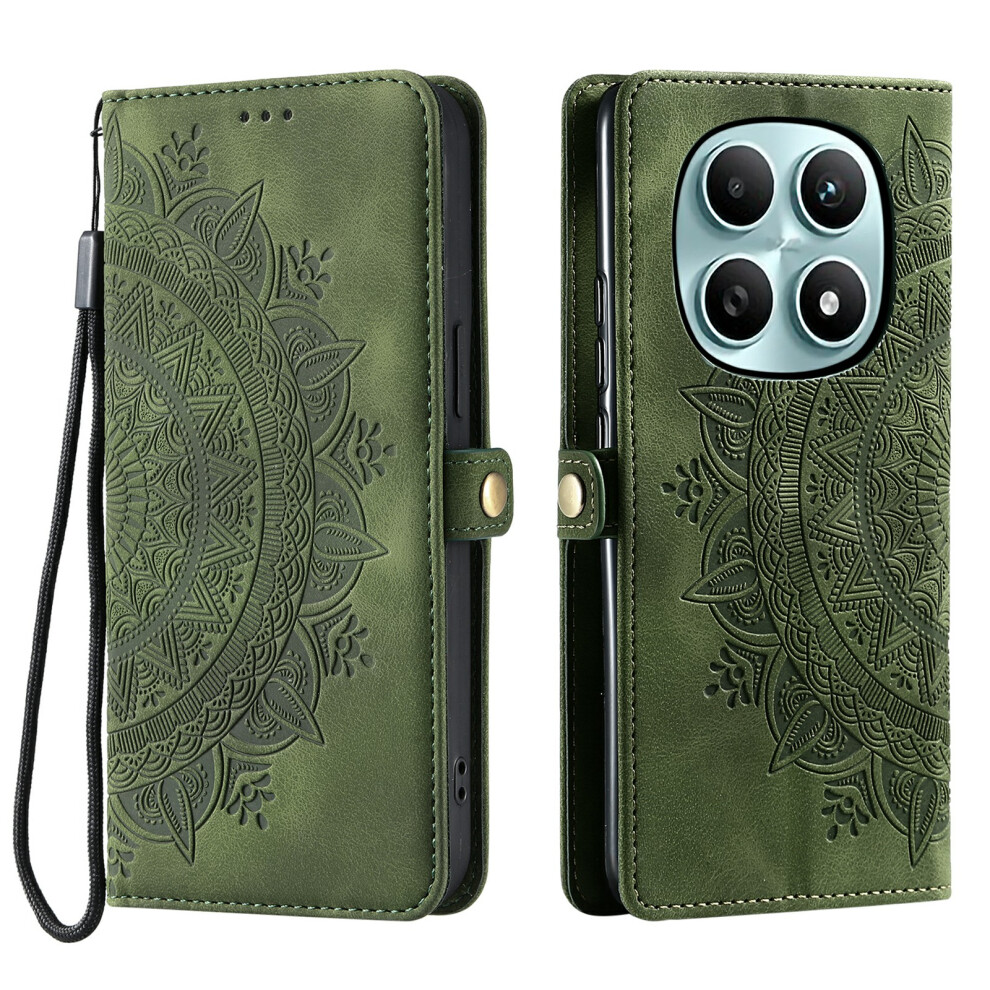 (Blackish ) For Xiaomi Poco M8 5G / Redmi Note 15 5G (Global) Case Skin Feel Totem Imprinted Wallet Leather Phone Cover With Hand Strap Green 6914292731792