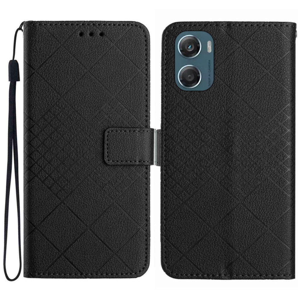 (Black) For Motorola Moto G06 Power 4G / G06 4G Case Wallet Imprint Pu Leather Flip Folio Phone Cover Black 6914293454096