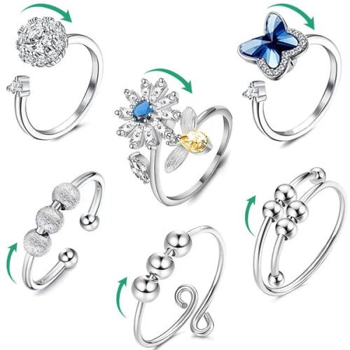 Fidget Anxiety Rings Adjustable Beaded Band Set 6 pcs