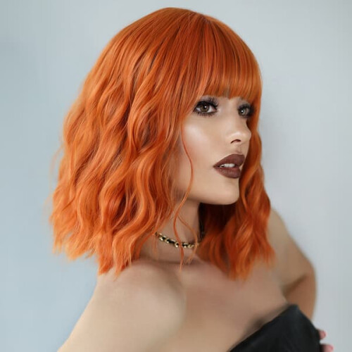 Orange wig short curly air bangs medium chemical fiber 1