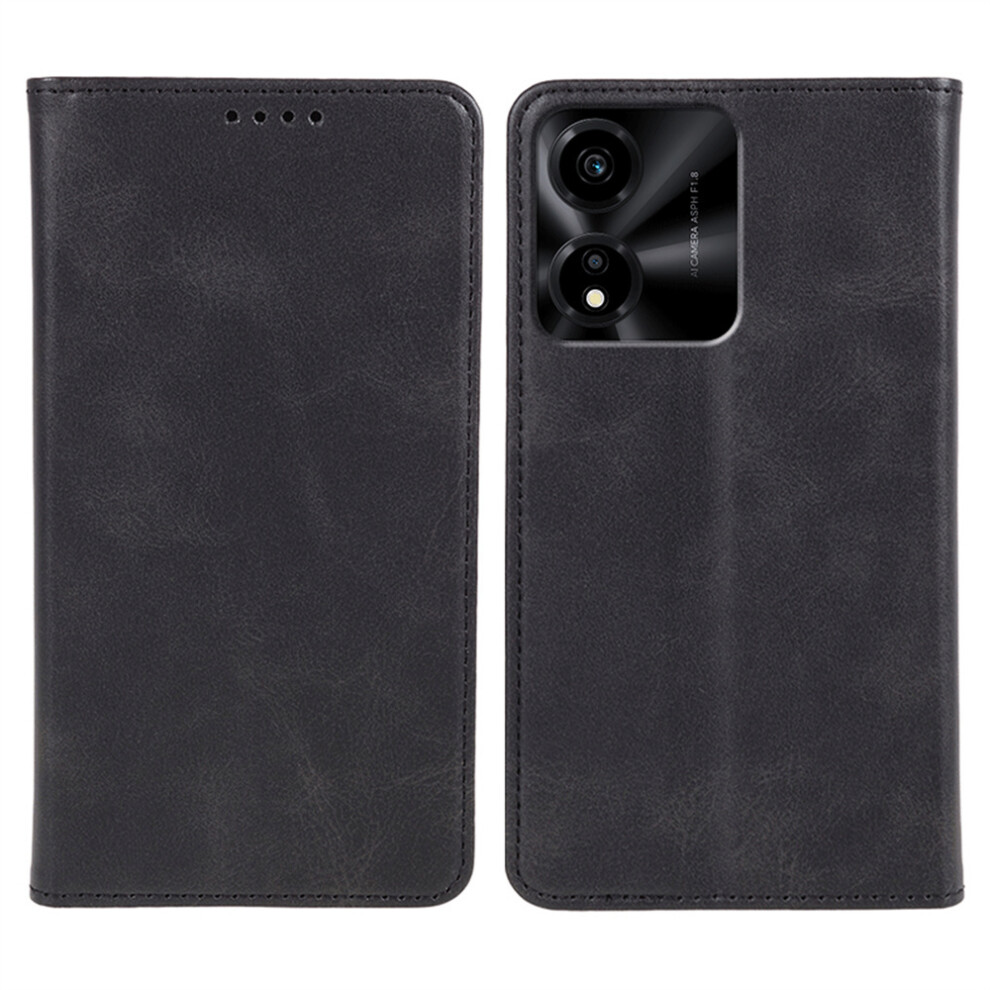 (Black) For Honor X5c Plus 4G / X5c 4G Case Strong Magnetic Pu Leather Phone Cover Calf Texture Black 6914293804990