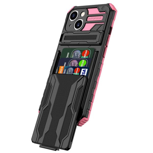 Compatível com iPhone 13 - Capa carteira com compartimentos para cartões e suporte, rosa