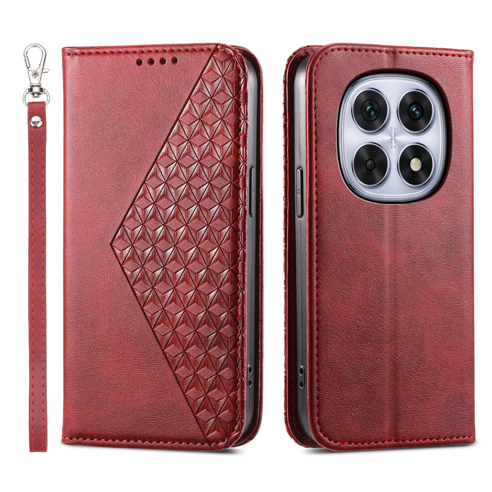 (Red) For Xiaomi Poco M8 5G / Mi Note 15 5G (Global) Case Calf Texture Pu Leather Wallet Phone Cover With Wrist Strap Red 6914297596327