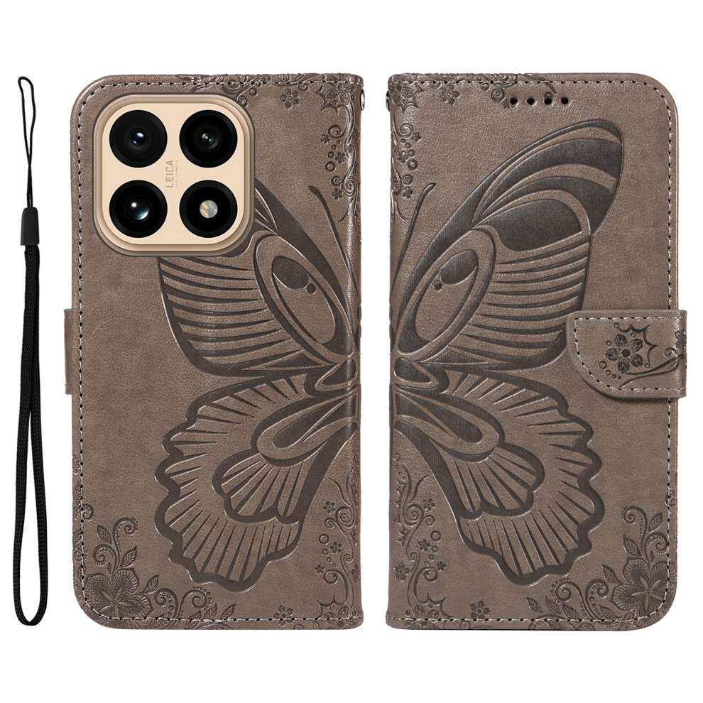 (Grey) For Xiaomi 15T Case Butterfly Pattern Pu Leather Folio Flip Phone Cover Grey 6914292024290