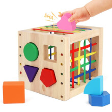 Wooden Shape Sorting Cube Montessori Toy 8 pcs