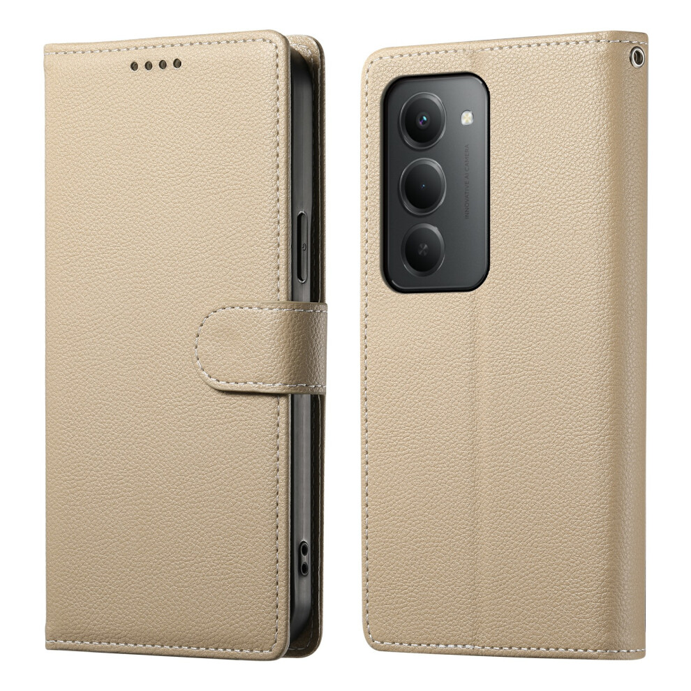 (Apricot) For Xiaomi Redmi 15 4G (Eu) (171Mm) Case Magnetic Snap Litchi Texture Leather Wallet Phone Cover With Wrist Strap 6914290233717