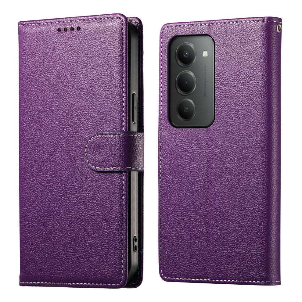 (Purple) For Xiaomi Redmi 15 4G (Eu) (171Mm) Case Magnetic Snap Litchi Texture Leather Wallet Phone Cover With Wrist Strap Purple 6914297107677