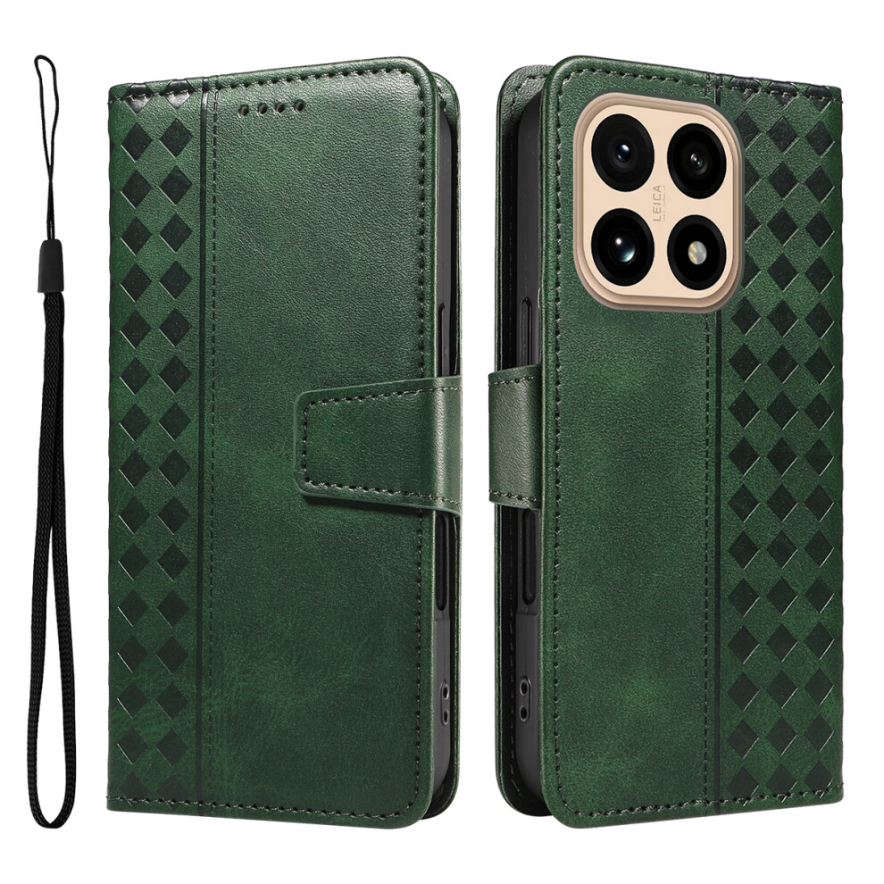 (Green) For Xiaomi 15T Leather Case Wallet Stand Grids Imprinted Phone Cover With Strap Green 6914298746721