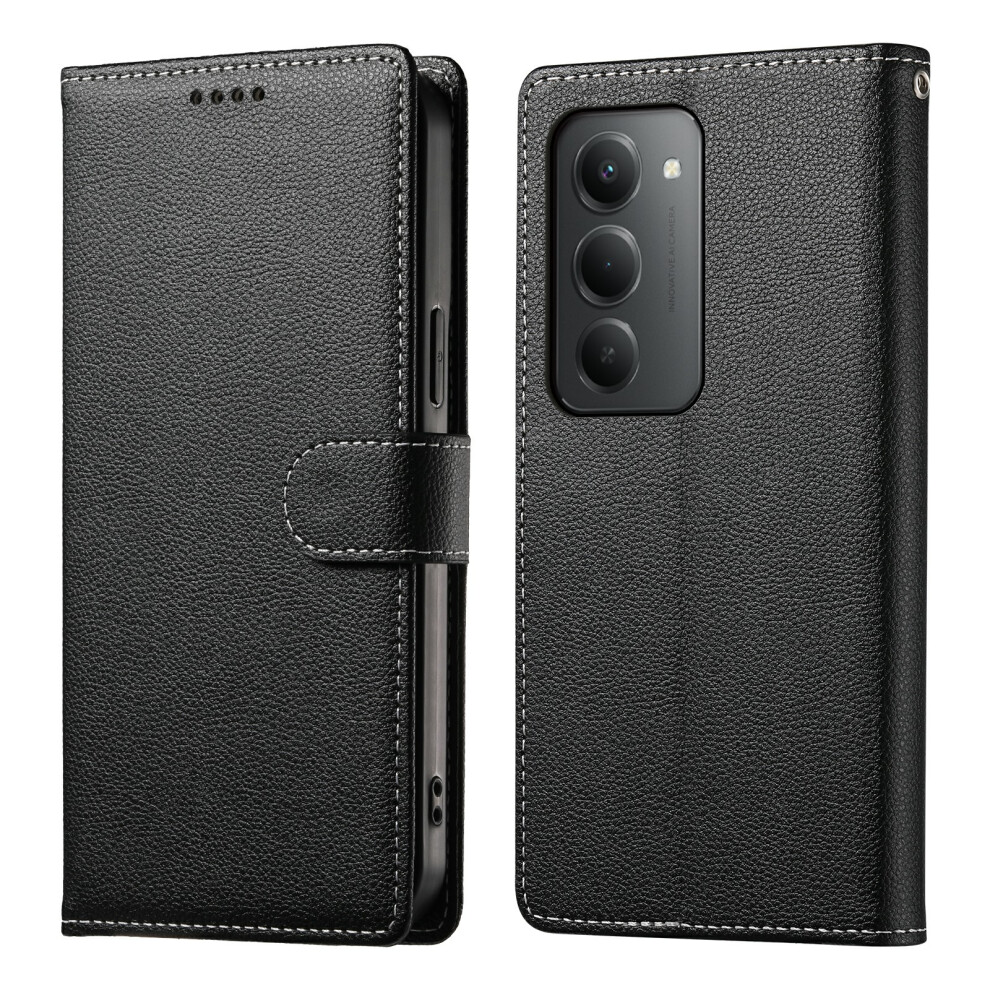 (Black) For Xiaomi Redmi 15 4G (Eu) (171Mm) Case Magnetic Snap Litchi Texture Leather Wallet Phone Cover With Wrist Strap Black 6914293827067