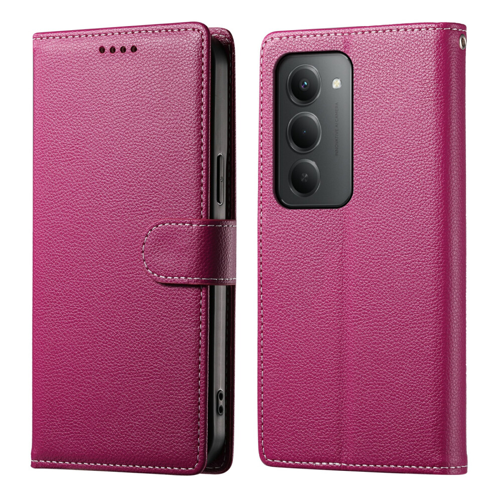 (Rose) For Xiaomi Redmi 15 4G (Eu) (171Mm) Case Magnetic Snap Litchi Texture Leather Wallet Phone Cover With Wrist Strap 6914291964146