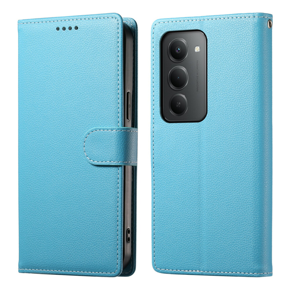 (Sky ) For Xiaomi Redmi 15 4G (Eu) (171Mm) Case Magnetic Snap Litchi Texture Leather Wallet Phone Cover With Wrist Strap Blue 6914296401011