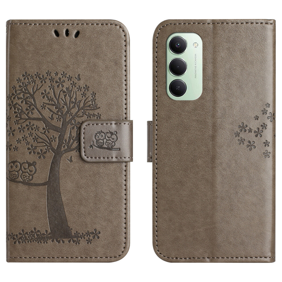 (Grey) For Xiaomi Redmi 15 5G (Global) (169Mm) / Poco M7 4G (169Mm) Case Pu Leather Owl Tree Imprinted Wallet Phone Cover With Strap Grey 6914298983003