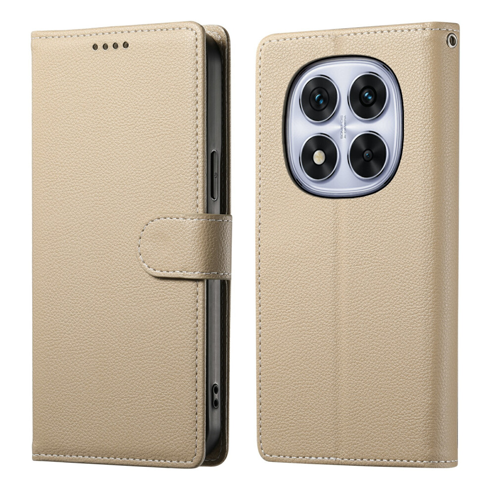(Apricot) For Xiaomi Poco M8 Pro 5G / Redmi Note 15 Pro+ 5G (Global) Case Magnetic Snap Litchi Texture Leather Wallet Phone Cover With Wrist 6914291219116