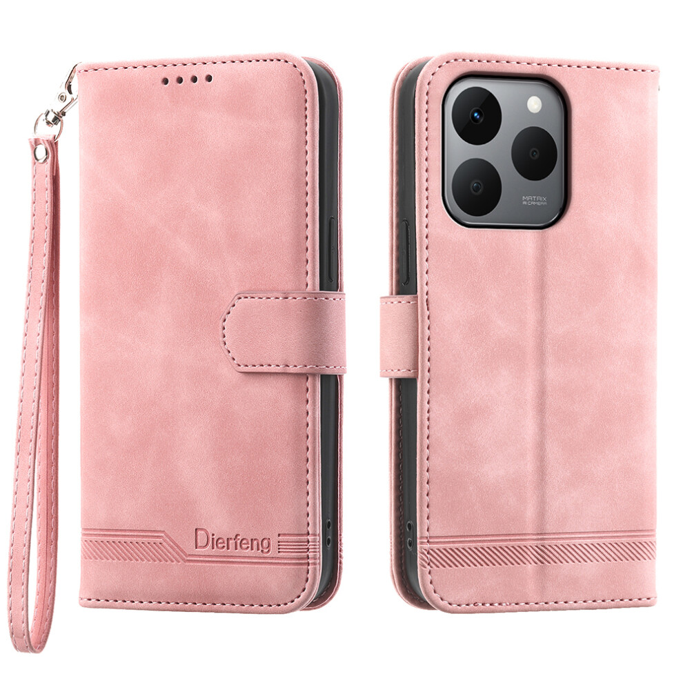 (Pink) Dierfeng Df-03 For Realme 15T 5G Case Lines Imprint Wallet Leather Phone Cover With Wrist Strap Pink 6914295498104