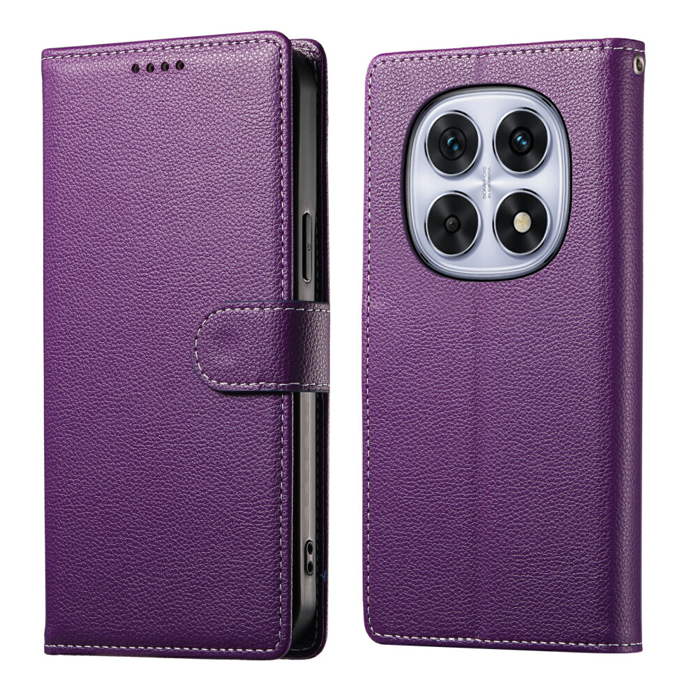 (Purple) For Xiaomi Poco M8 5G / Redmi Note 15 5G (Global) Case Magnetic Snap Litchi Texture Leather Wallet Phone Cover With Wrist Strap Purple 6914296025361