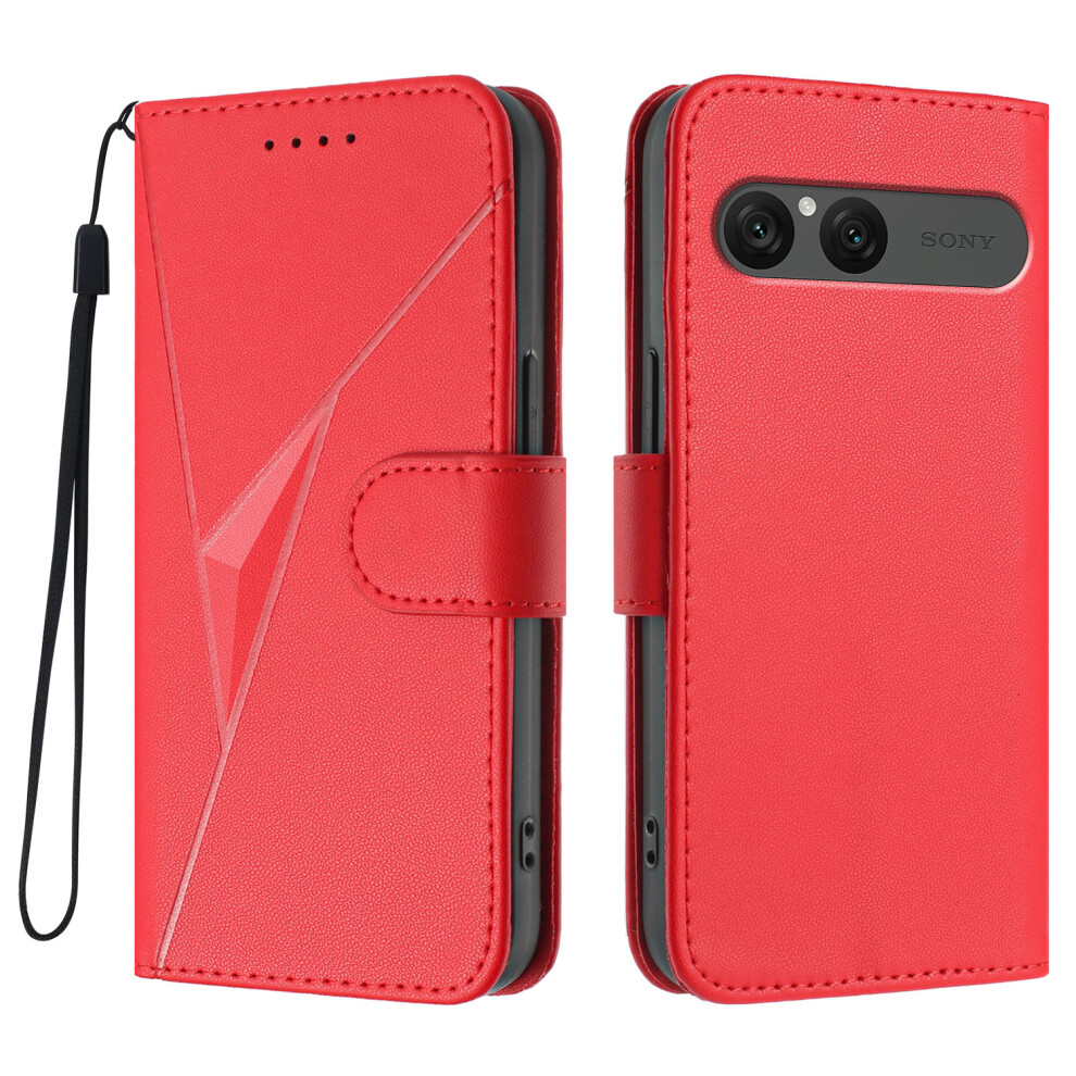 (Red) For Sony Xperia 10 Vii Case Triangle Imprint Leather Phone Cover With Lanyard Red 6914292607141