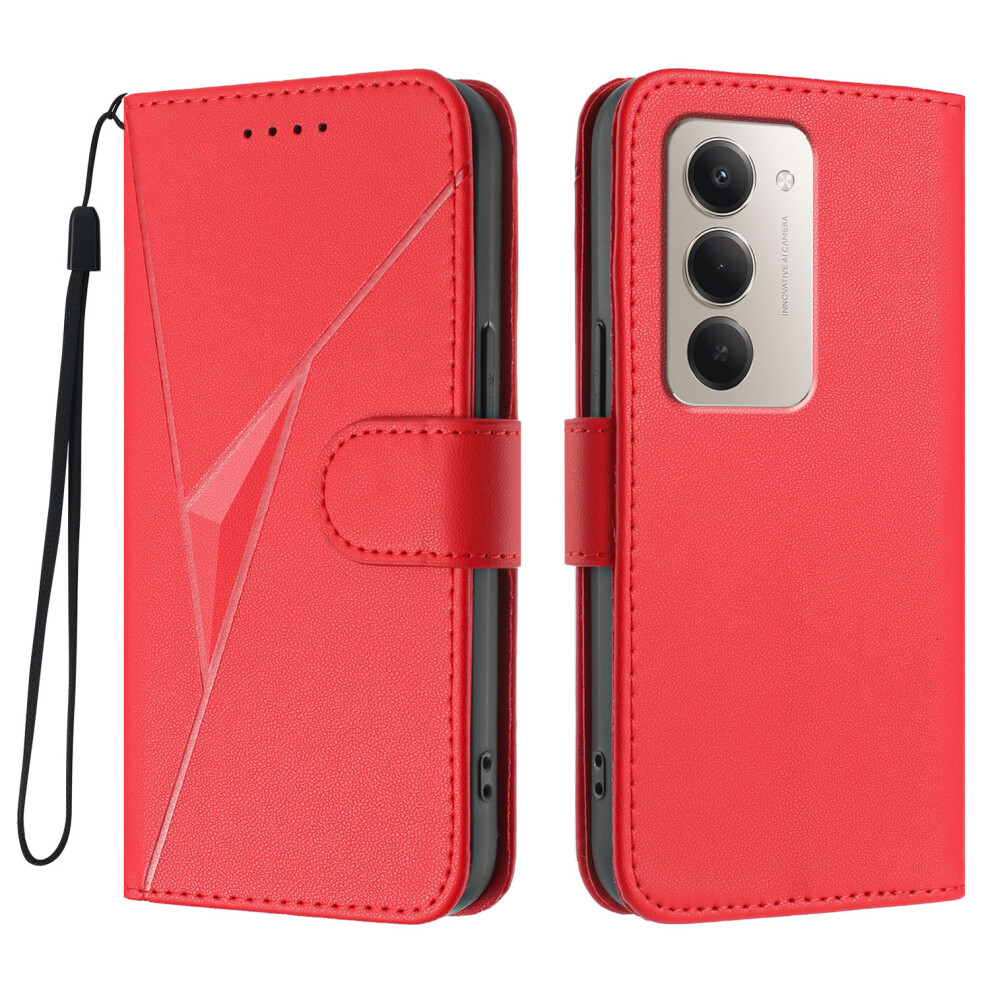 (Red) For Xiaomi Mi 15 5G (Eu) (171Mm) / Xiaomi Mi 15 4G (Eu) (171Mm) Case Triangle Imprint Leather Phone Cover With Lanyard Red 6914297967820