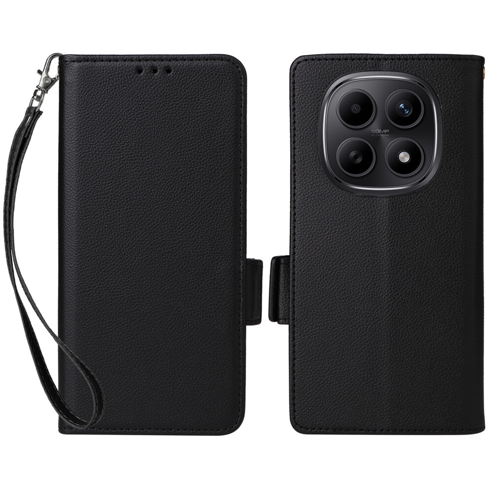 (Black) For Xiaomi Poco M8 5G / Redmi Note 15 5G (Global) / Note 15 4G (Global) Case Litchi Texture Wallet Leather Phone Cover With Wrist Black 6914290690596