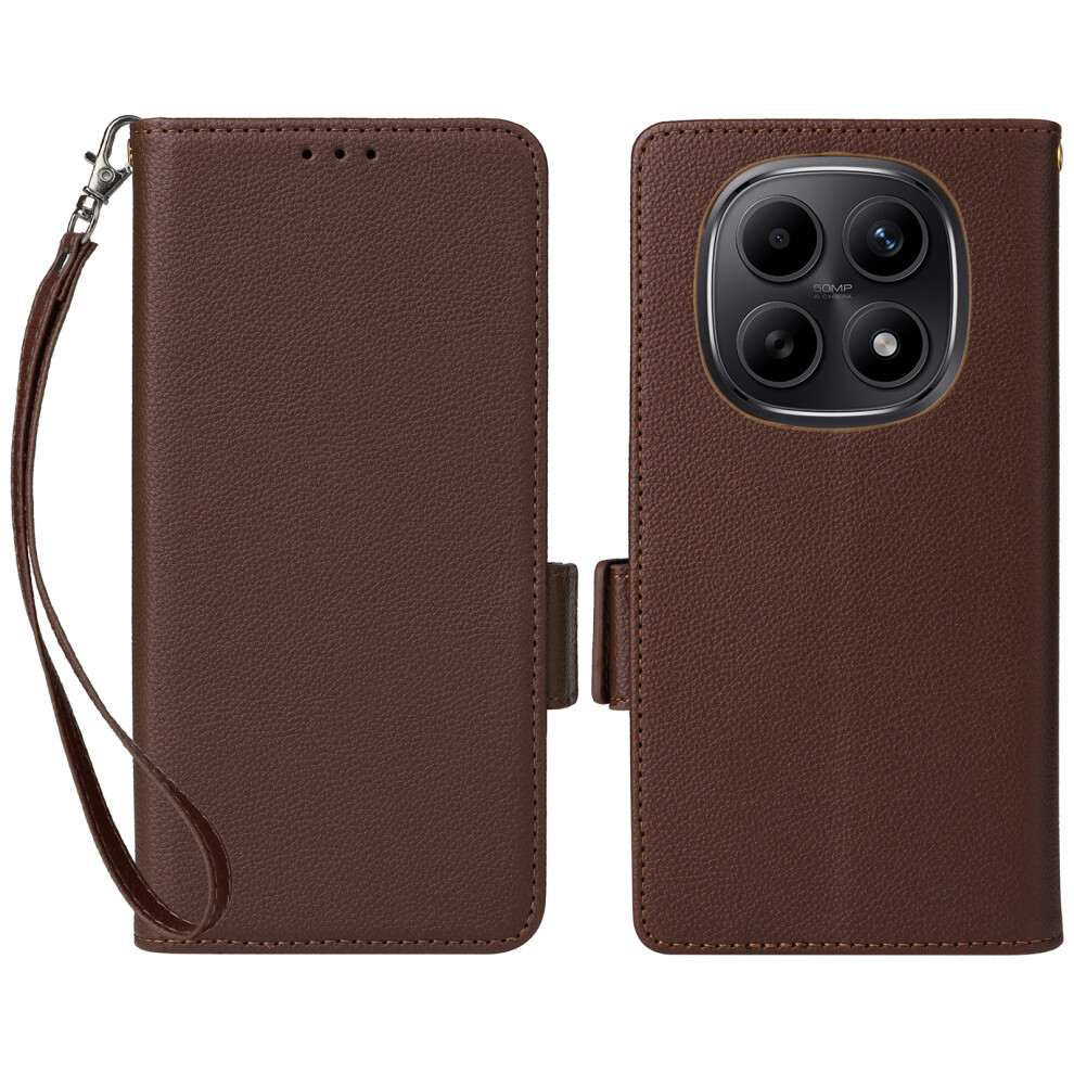 (Brown) For Xiaomi Poco M8 5G / Redmi Note 15 5G (Global) / Note 15 4G (Global) Case Litchi Texture Wallet Leather Phone Cover With Wrist Brown 6914298555118