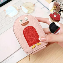 Porte-cartes et pièces en PU rose pingouin mignon, portefeuille accordéon pingouin créatif, étui à cartes de crédit multi-emplacements pingouin