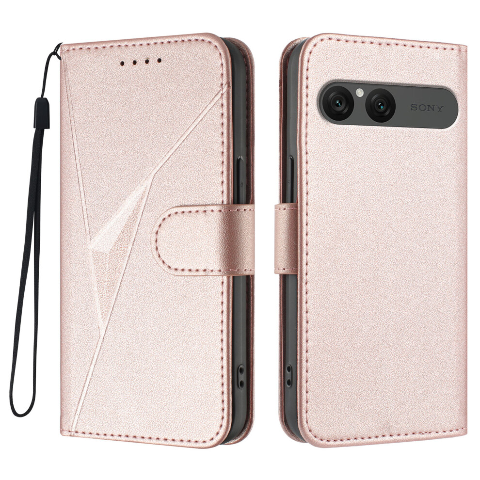 (Rose ) For Sony Xperia 10 Vii Case Triangle Imprint Leather Phone Cover With Lanyard Gold 6914299395607