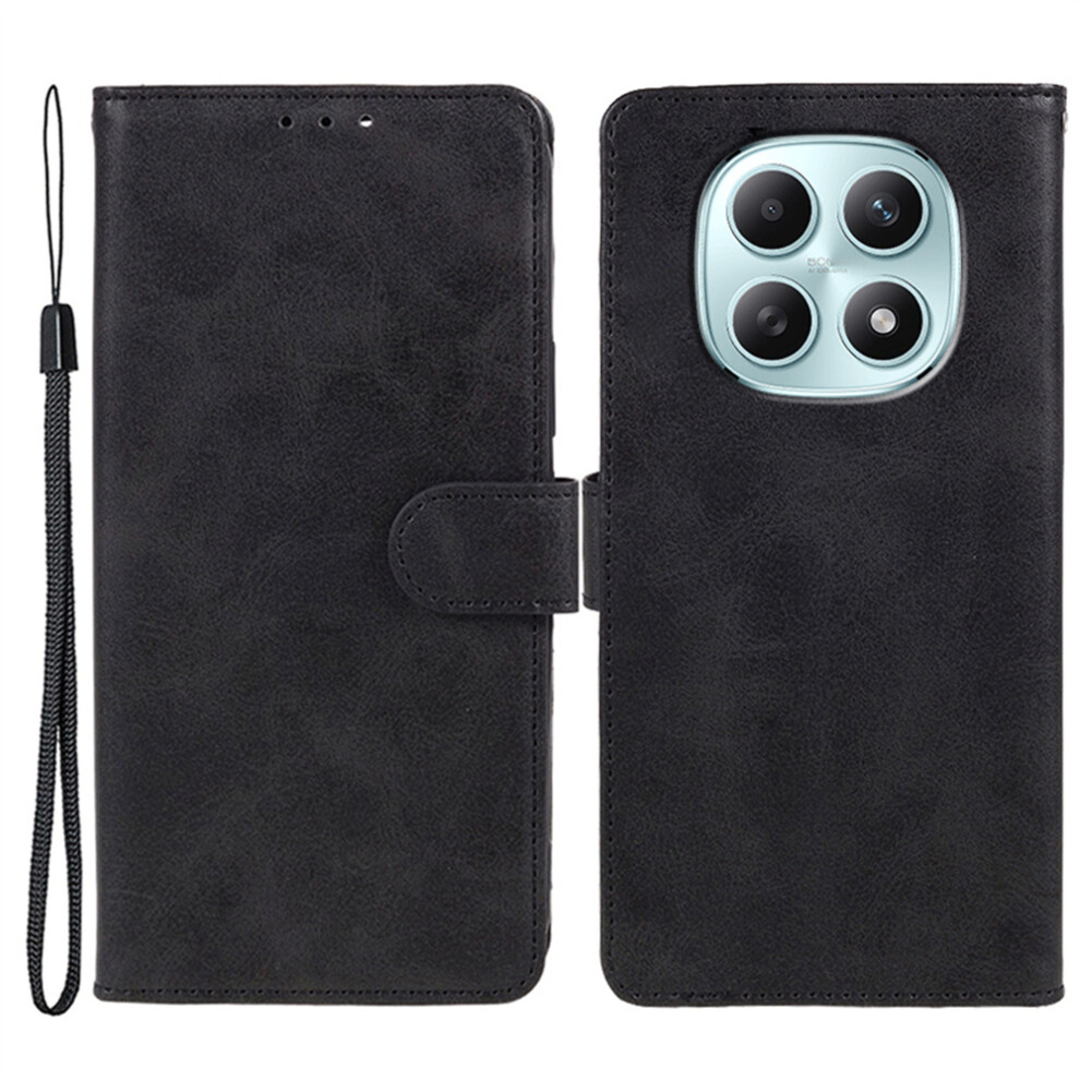 (Black) For Xiaomi Poco M8 5G / Redmi Note 15 5G (Global) / 15 4G (Global) Case Calf Texture Pu Leather Wallet Phone Cover With Wrist Stra Black 6914299270188