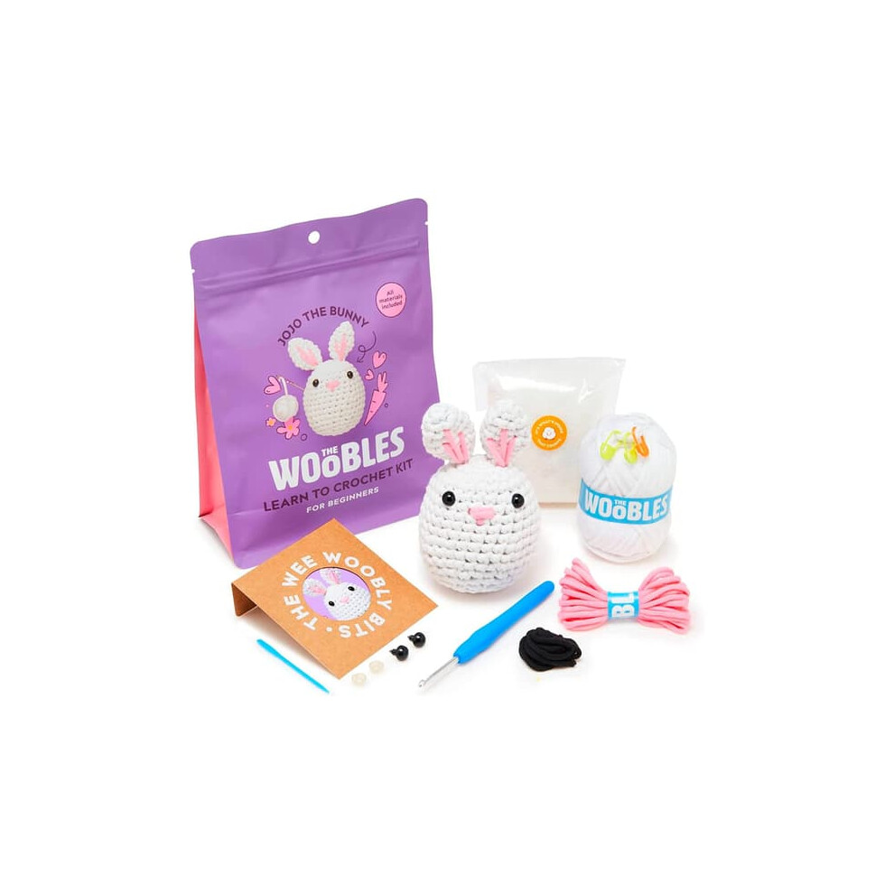 Woobles beginner crochet kit with pea yarn rabbit