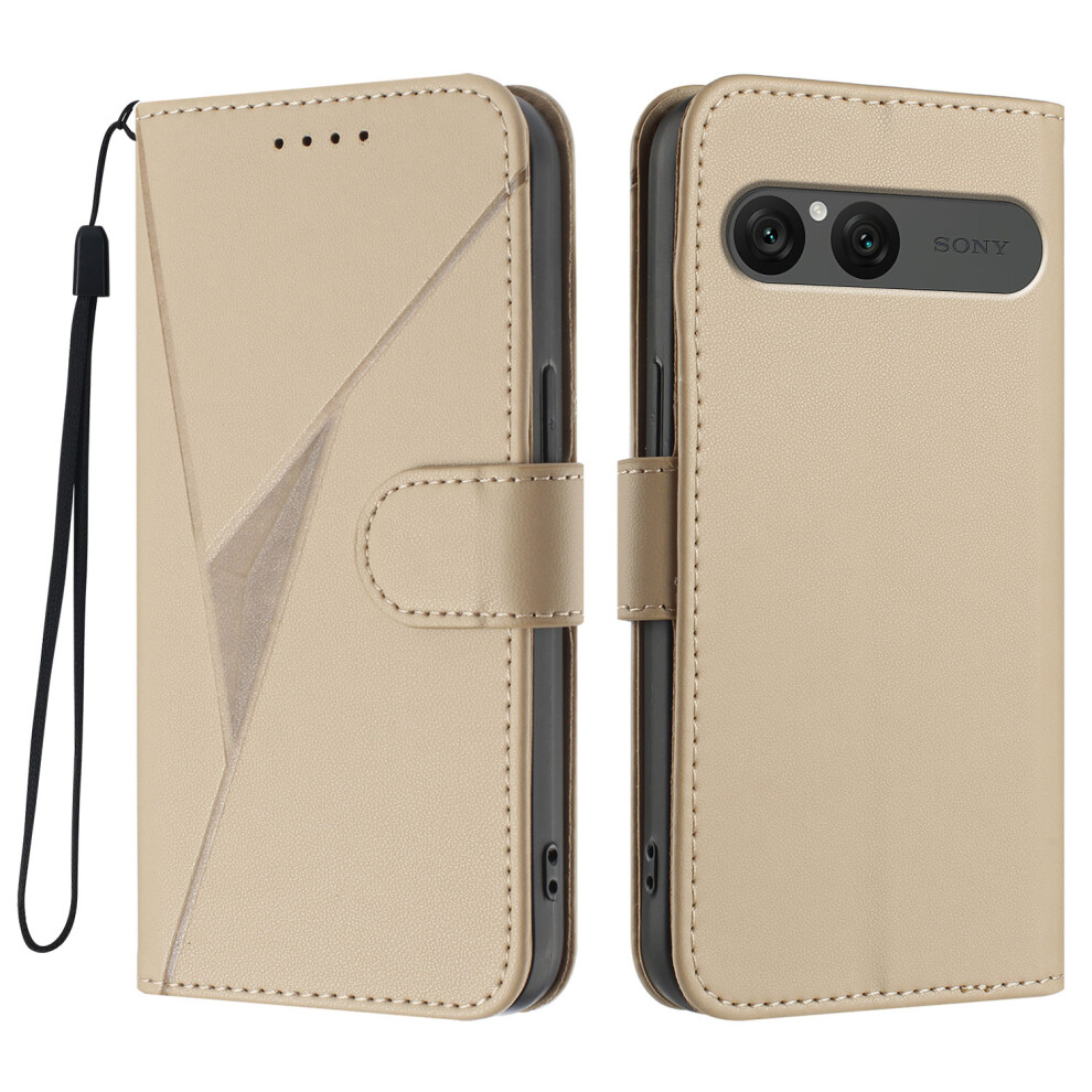 (Golden) For Sony Xperia 10 Vii Case Triangle Imprint Leather Phone Cover With Lanyard Golden 6914295487641