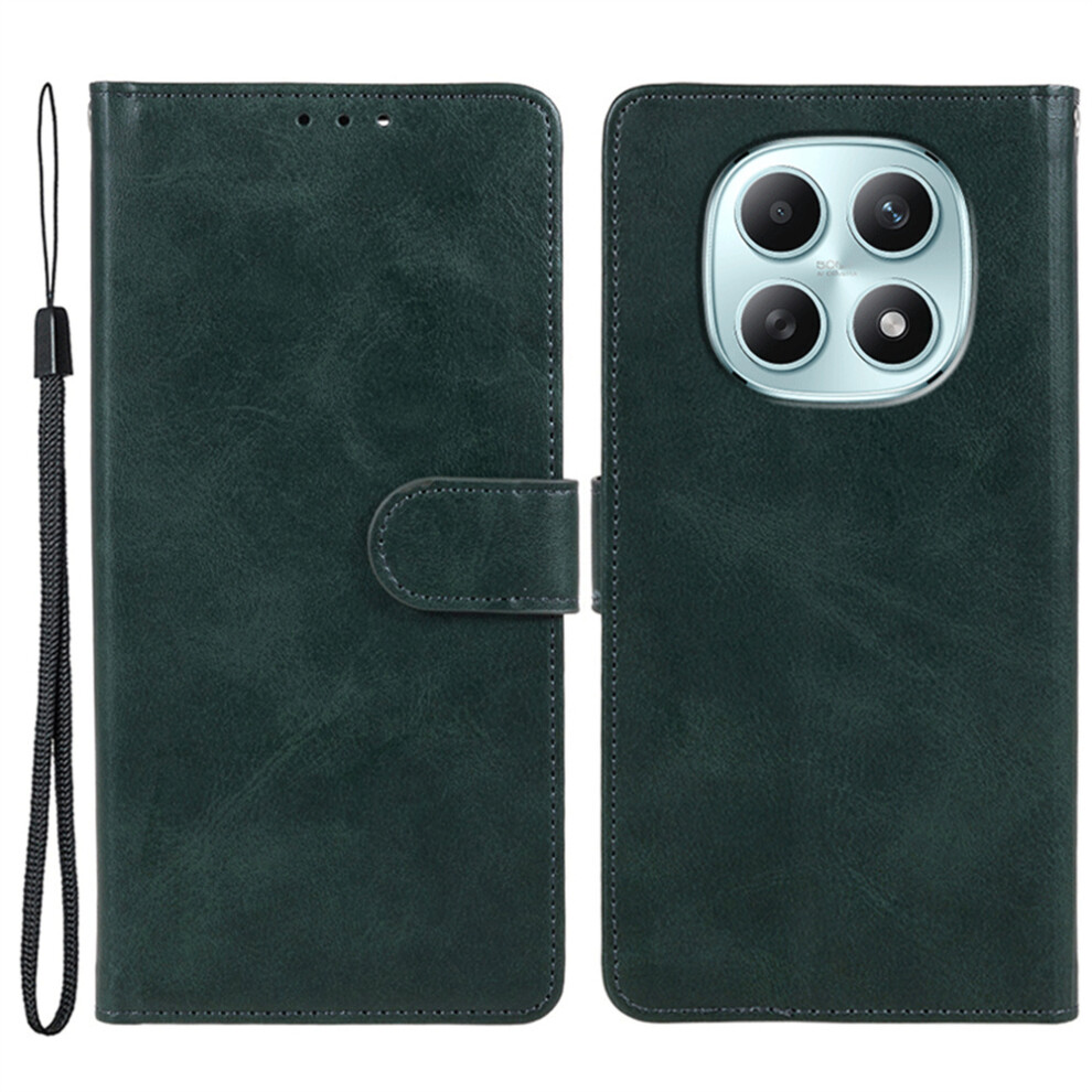 (Midnight ) For Xiaomi Poco M8 5G / Redmi Note 15 5G (Global) / 15 4G (Global) Case Calf Texture Pu Leather Wallet Phone Cover With Wrist Stra Green 6914292633485