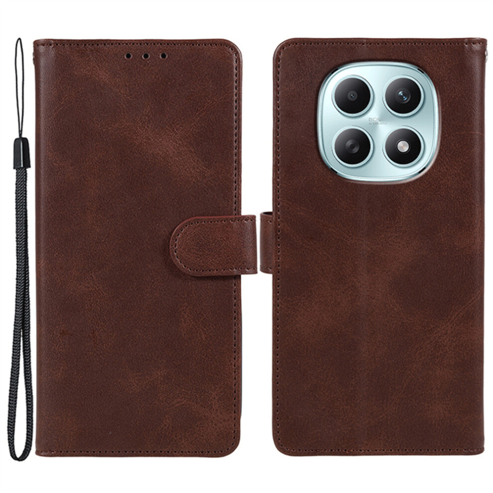 (Brown) For Xiaomi Poco M8 5G / Redmi Note 15 5G (Global) / 15 4G (Global) Case Calf Texture Pu Leather Wallet Phone Cover With Wrist Stra Brown 6914297842226