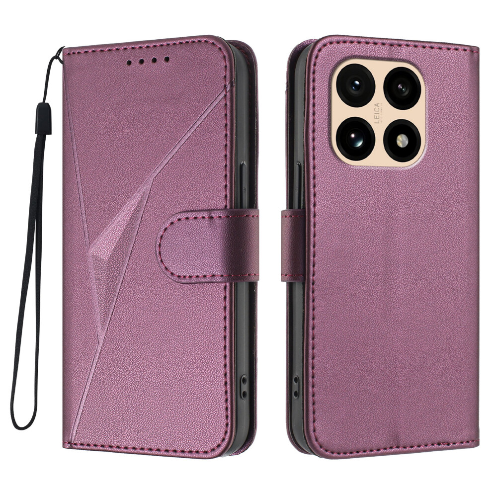 (Dark ) For Xiaomi 15T Case Triangle Imprint Leather Phone Cover With Lanyard Purple 6914298729786