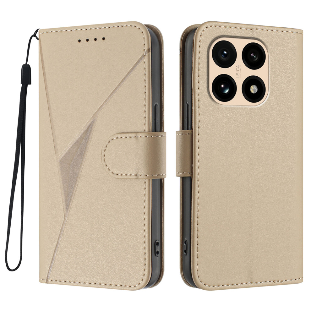 (Golden) For Xiaomi 15T Case Triangle Imprint Leather Phone Cover With Lanyard Golden 6914290681631