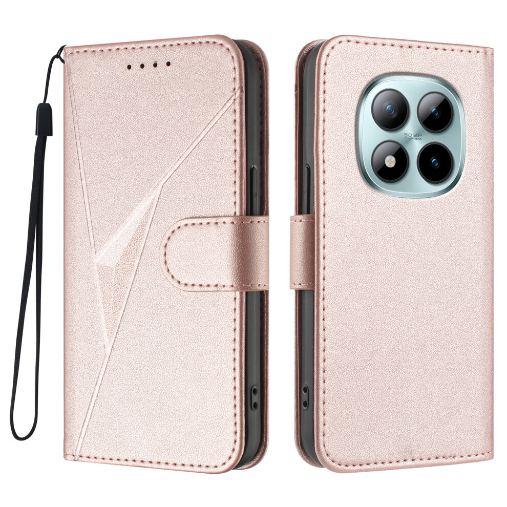 (Rose ) For Xiaomi Poco M8 Pro 5G / Redmi Note 15 Pro+ 5G (Global) Case Triangle Imprint Leather Phone Cover With Lanyard Gold 6914299336778