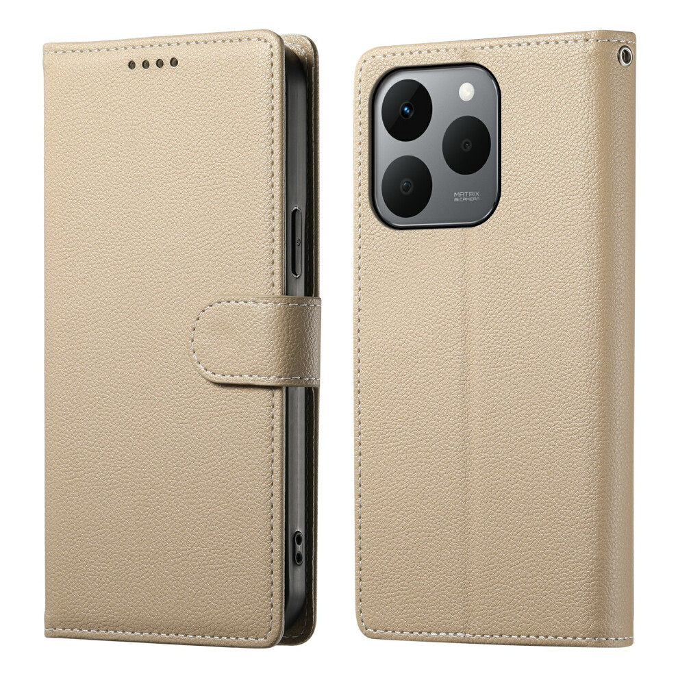 (Apricot) For Realme 15T 5G Case Magnetic Snap Litchi Texture Leather Wallet Phone Cover With Wrist Strap 6914290618859