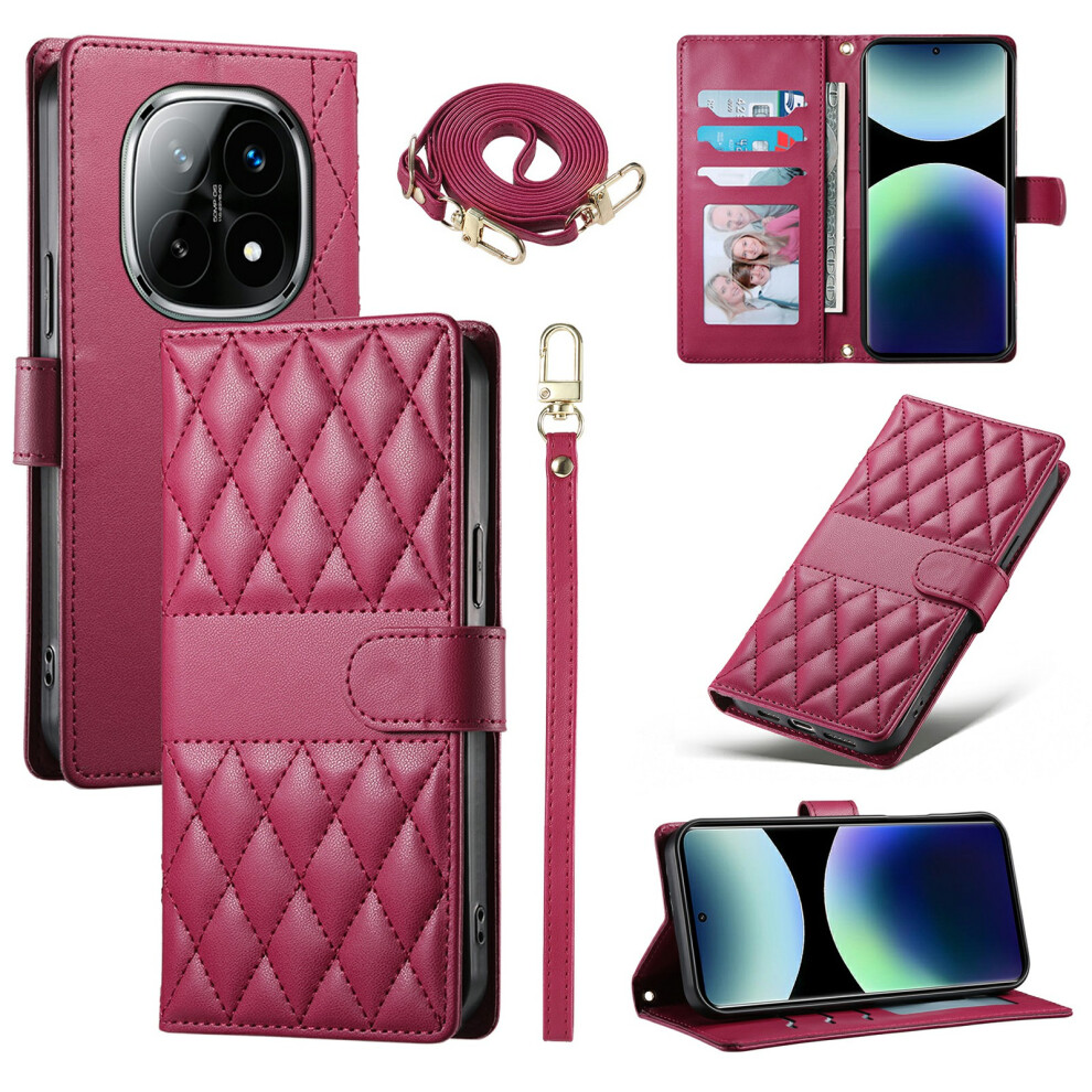 (Red) For Xiaomi Poco M8 5G / Mi Note 15 5G (Global) Wallet Case Rhombus Stitching Stand Leather Phone Cover With Long / Short Stra Red 6914299423737