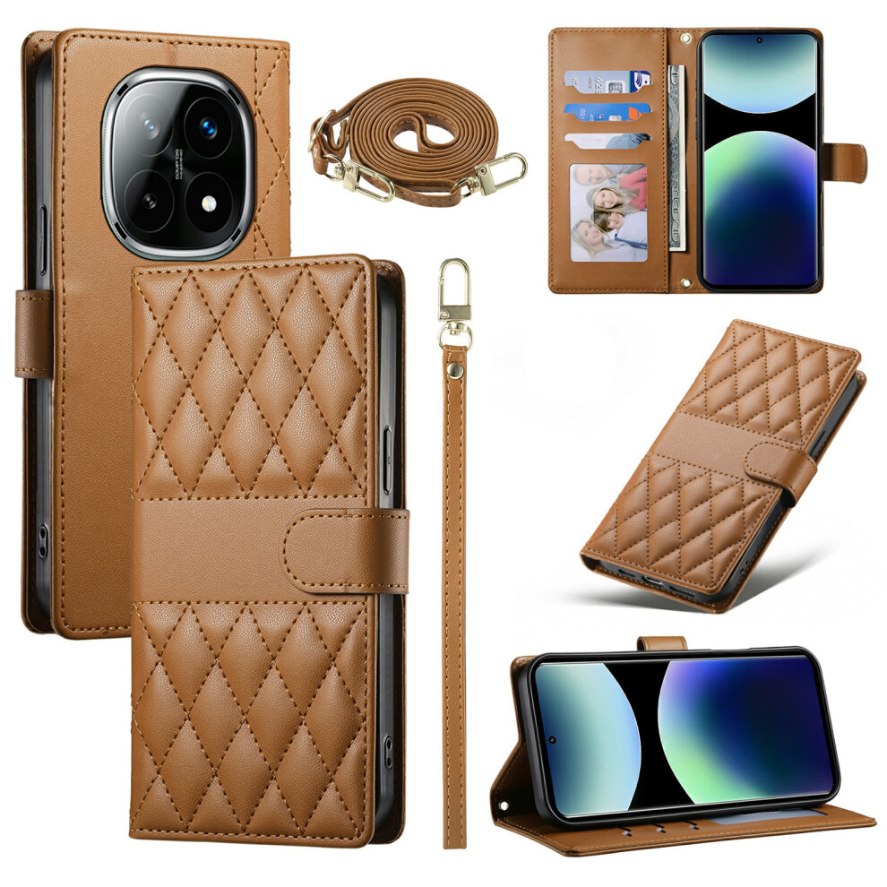 (Brown) For Xiaomi Poco M8 5G / Redmi Note 15 5G (Global) Wallet Case Rhombus Stitching Stand Leather Phone Cover With Long / Short Stra Brown 6914298050538