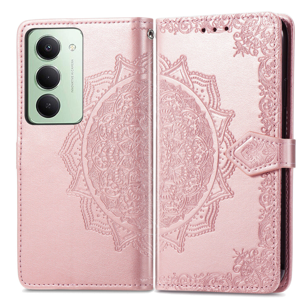 (Rose ) For Xiaomi Redmi 15 5G (Global) (169Mm) Case Wallet Mandala Flower Leather Phone Cover Stand View Gold 6914298267455