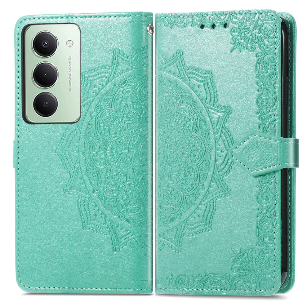 (Green) For Xiaomi Redmi 15 5G (Global) (169Mm) Case Wallet Mandala Flower Leather Phone Cover Stand View Green 6914297007724