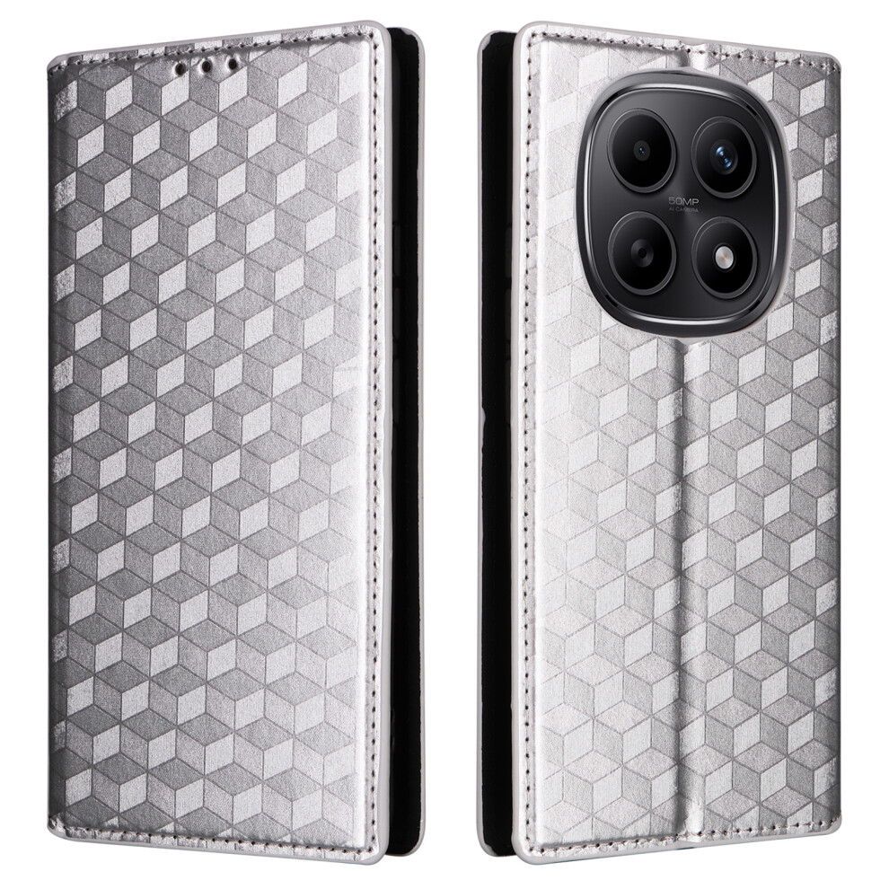 (Silver) For Xiaomi Poco M8 5G / Redmi Note 15 5G (Global) / Note 15 4G (Global) Case Wallet Rhombus Imprinted Leather Phone Cover Silver 6914290514250