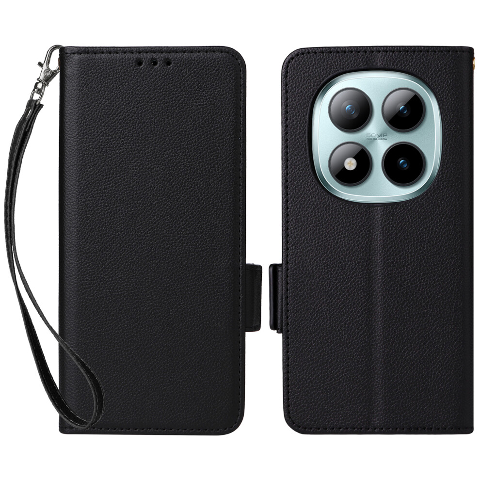 (Black) For Xiaomi Poco M8 Pro 5G / Redmi Note 15 Pro+ 5G (Global) Case Litchi Texture Wallet Leather Phone Cover With Wrist Strap Black 6914291419769