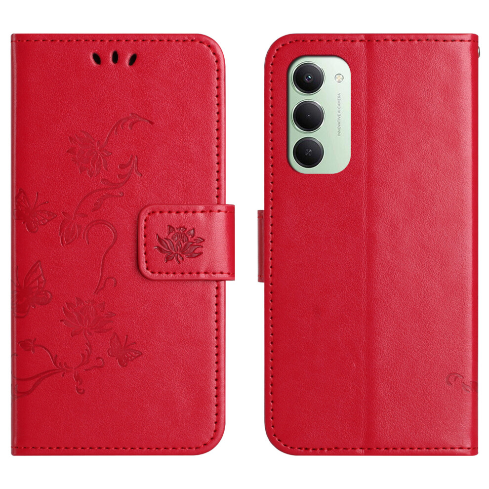 (Red) For Xiaomi Mi 15 5G (Global) (169Mm) / Poco M7 4G (169Mm) Case Wallet Stand Imprinted Butterfly Flower Pu Leather Phone Cover Red 6914290620098