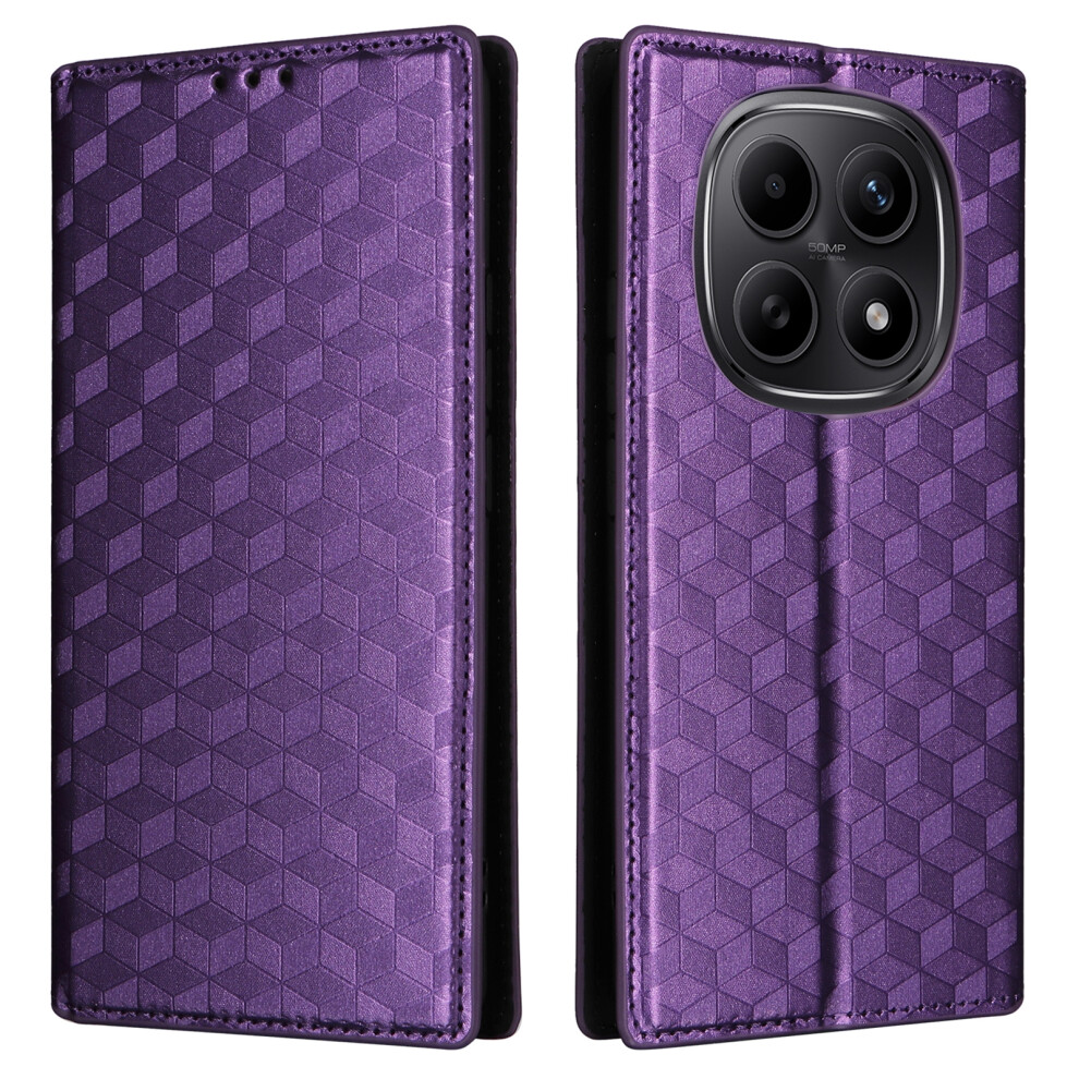 (Purple) For Xiaomi Poco M8 5G / Redmi Note 15 5G (Global) / Note 15 4G (Global) Case Wallet Rhombus Imprinted Leather Phone Cover Purple 6914293225733