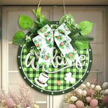 OYIGU Corona decorativa de lazo verde para el Día de San Patricio