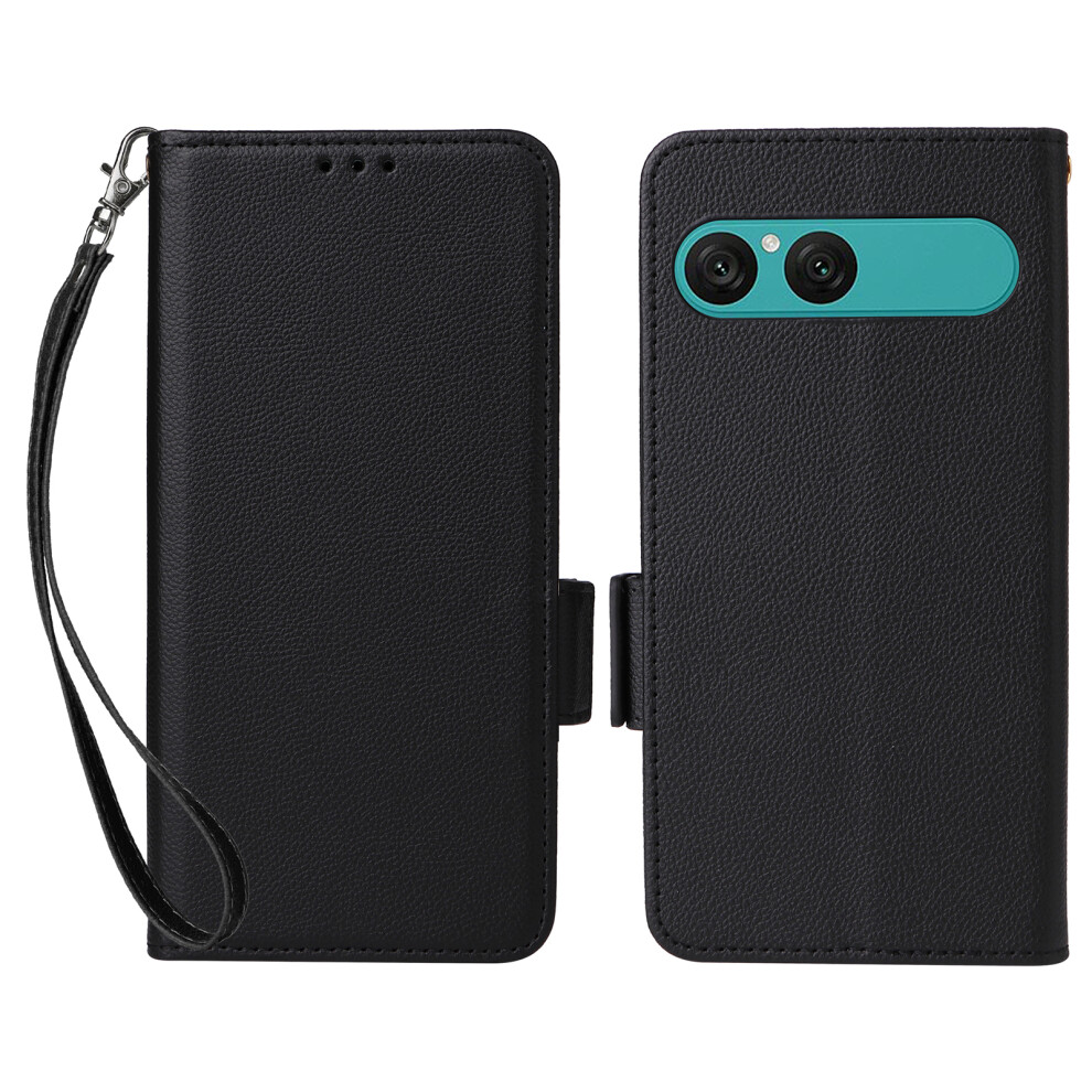 (Black) For Sony Xperia 10 Vii Case Litchi Texture Wallet Leather Phone Cover With Wrist Strap Black 6914297998060