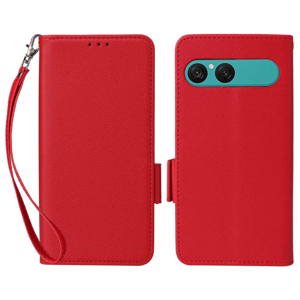 (Red) For Sony Xperia 10 Vii Case Litchi Texture Wallet Leather Phone Cover With Wrist Strap Red 6914294100442