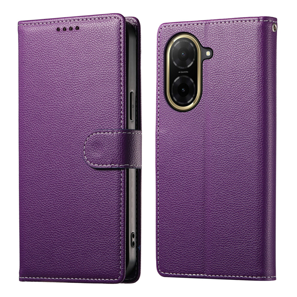 (Purple) For Xiaomi Redmi A5 Nfc (Eu) (173.45Mm) Case Magnetic Snap Litchi Texture Leather Wallet Phone Cover With Wrist Strap Purple 6914296366532