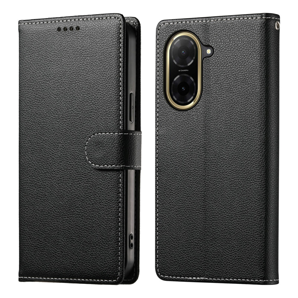 (Black) For Xiaomi Redmi A5 Nfc (Eu) (173.45Mm) Case Magnetic Snap Litchi Texture Leather Wallet Phone Cover With Wrist Strap Black 6914296643978
